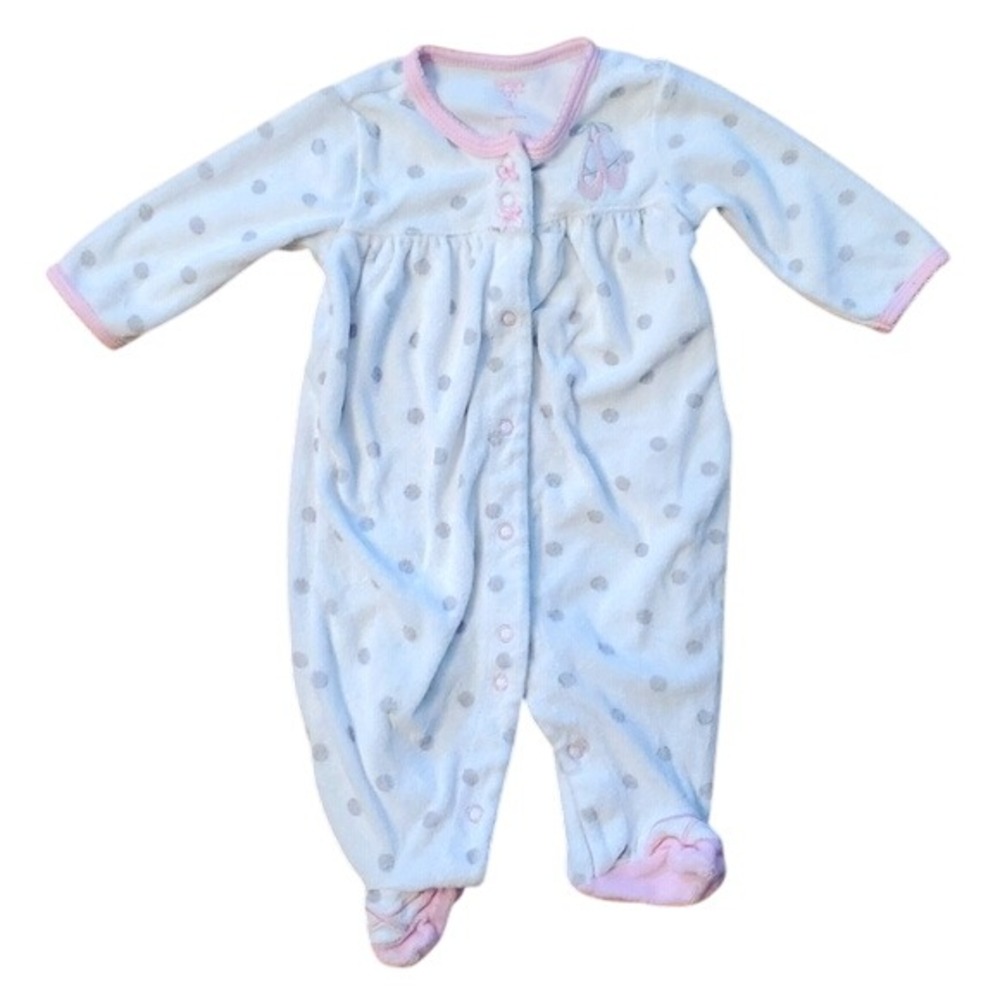Carters Girls 3M Ballet Shoes Terrycloth Polka Dot Snap‎ Footie
